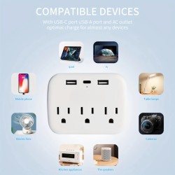 Customize Multi Plug Outlet Extender With USB, Electrical Wall Outlet Splitter With 3 USB Ports (1 USB C) And 3 Outlet