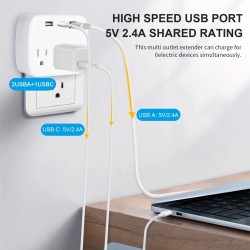 Customize Multi Plug Outlet Extender With USB, Electrical Wall Outlet Splitter With 3 USB Ports (1 USB C) And 3 Outlet