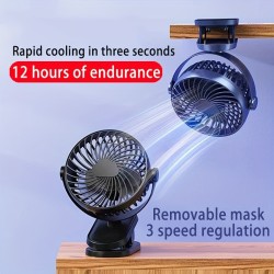 Customize Mini Clip-on Fan, USB Rechargeable Portable Fan with 1200mAh Battery, 3 Wind Speeds, 360° Rotation