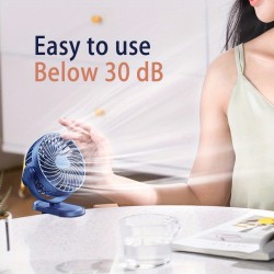 Customize Mini Clip-on Fan, USB Rechargeable Portable Fan with 1200mAh Battery, 3 Wind Speeds, 360° Rotation