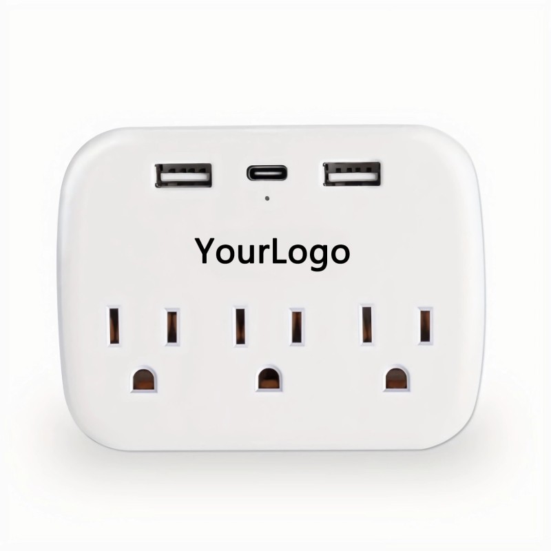 Customize Multi Plug Outlet Extender With USB, Electrical Wall Outlet Splitter With 3 USB Ports (1 USB C) And 3 Outlet